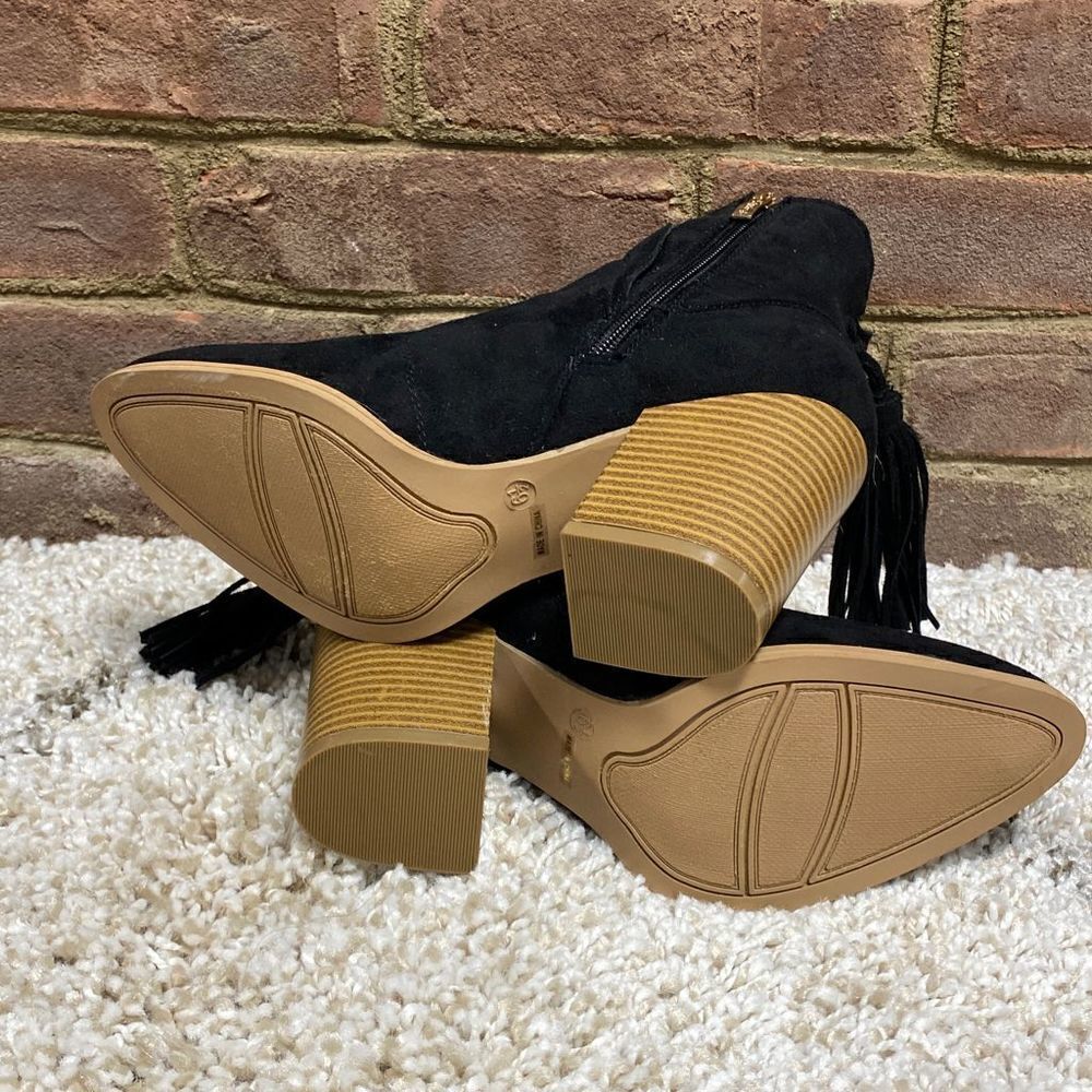 A Rider Girl Black Suede Tassel Booties Size 6.5 NWOT - Picture 7 of 9